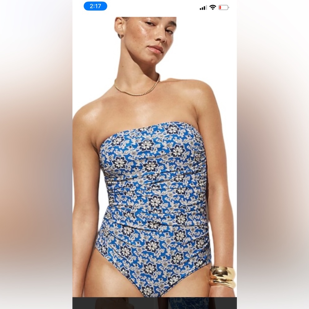 J. Crew Ruched Strapless swimsuit cobalt floral size 8